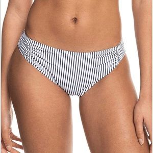 Roxy Striped Bikini Swim Bottom Large White Black NWT New